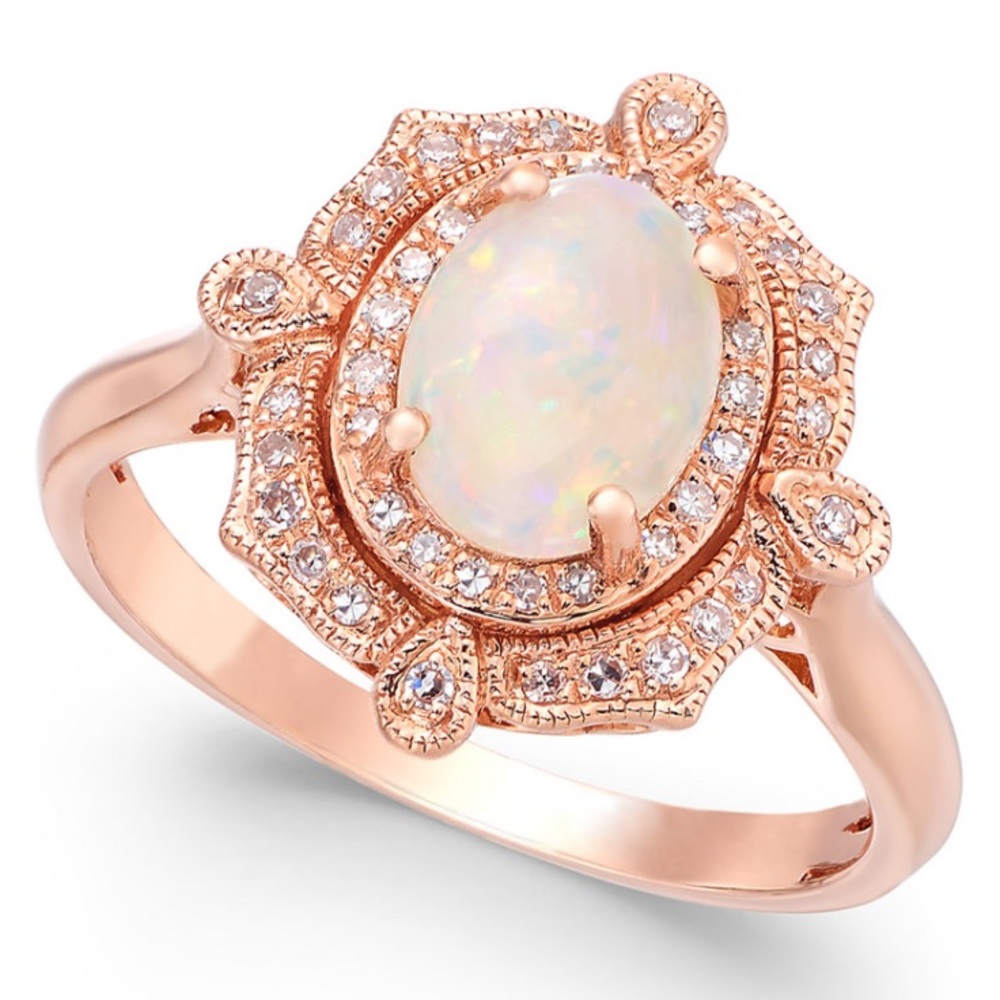 Effy Rose Gold Opal Halo Floral Ring